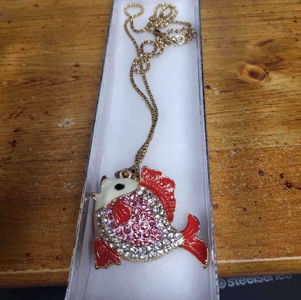 Gold and Red Fish Pendant Necklace